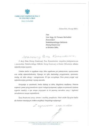 Życzenia skierowane przez Okręgowego Inspektora Pracy w Zielonej Górze 