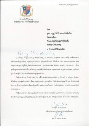 Życzenia skierowane przez Rektora - Komendanta Szkoły Wyższej Wymiaru Sprawiedliwości 