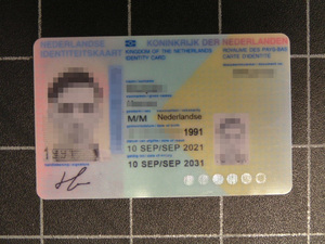 Podrobiony holenderski dowód osobisty w świetle dziennym Podrobiony holenderski dowód osobisty w świetle dziennym