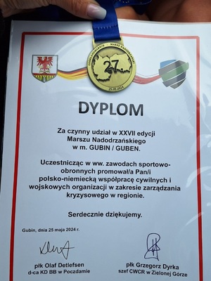 Dyplom udziału w 27. edycji Marszu Nadodrzańskiego Dyplom udziału w 27. edycji Marszu Nadodrzańskiego