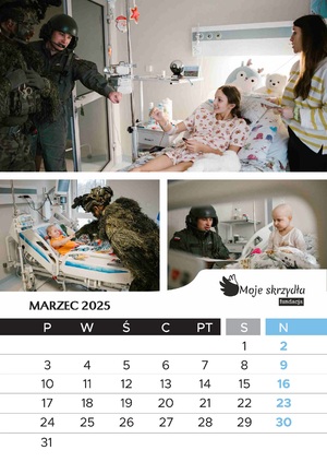 Kalendarz Fundacji Moje Skrzydła przedstawiający dzieci na wydziale onkologicznym poznańskiego szpitala wraz z przedstawicielami różnych służb mundurowychch Kalendarz Fundacji Moje Skrzydła przedstawiający dzieci na wydziale onkologicznym poznańskiego szpitala wraz z przedstawicielami różnych służb mundurowych
