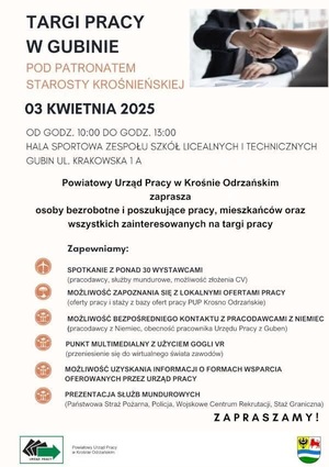 Plakat - Targi pracy w hali Zespołu Szkół Licealnych i Technicznych w Gubinie Plakat - Targi pracy w hali Zespołu Szkół Licealnych i Technicznych w Gubinie